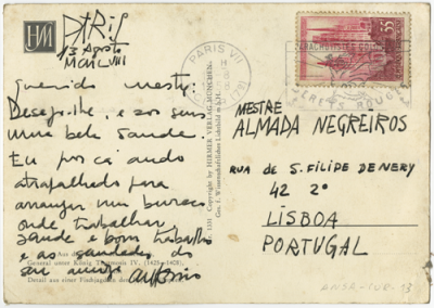 Bilhete postal de António a José de Almada Negreiros