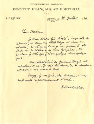 Carta de Robert Bréchon a José de Almada Negreiros