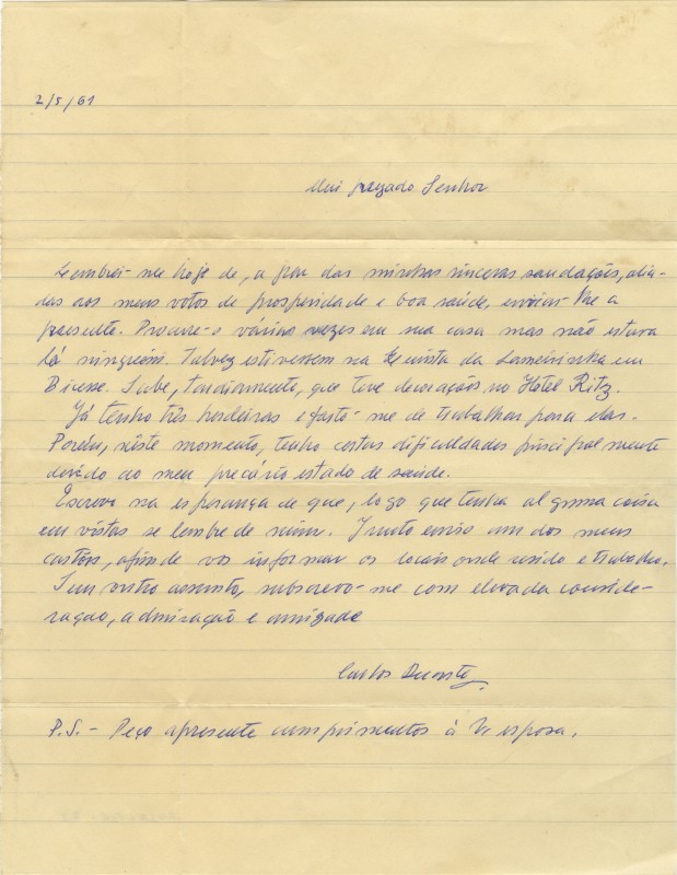 Carta de Carlos Duarte a José de Almada Negreiros
