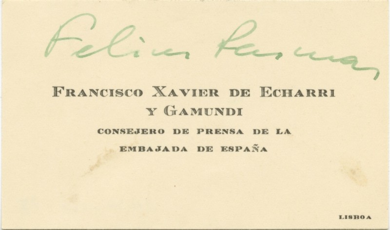 Cartão de visita de Francisco Xavier de Echarri y Gamundi