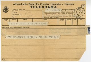 Telegrama da família Freitas a José de Almada Negreiros