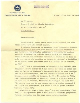 Carta de Rainer Hess a José de Almada Negreiros