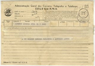 Telegrama de António Lopes para José de Almada Negreiros