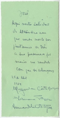 Carta de Armando e Margarida Côrtes-Rodrigues e Maria Germana Tânger a José de Almada Negreiros