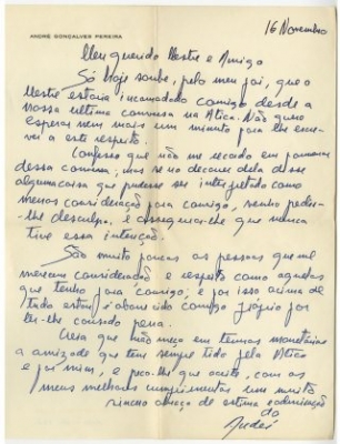 Carta de André Gonçalves Pereira a José de Almada Negreiros