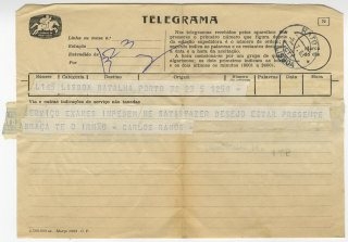 Telegrama de Carlos Ramos a José de Almada Negreiros