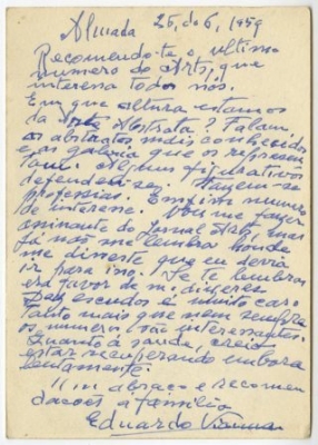 Bilhete postal de Eduardo Vianna para José de Almada Negreiros