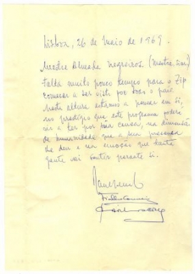 Carta de Raul Solnado, José Fialho Gouveia e Carlos Cruz a José de Almada Negreiros