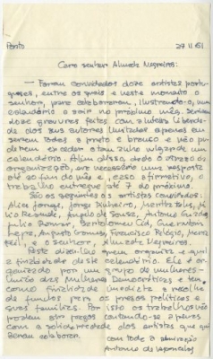 Carta de António de Vasconcelos a José de Almada Negreiros