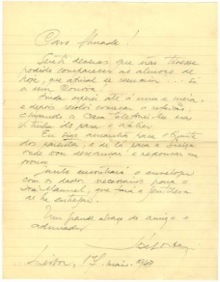 Carta de José Cortez a José de Almada Negreiros