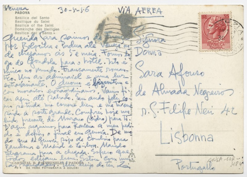 Bilhete postal de José de Almada Negreiros para Sarah Affonso