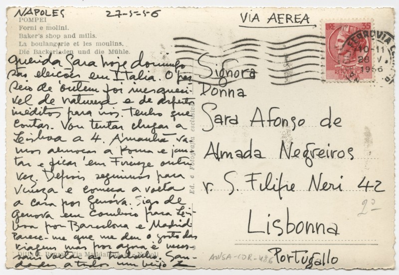 Bilhete postal de José de Almada Negreiros a Sarah Affonso