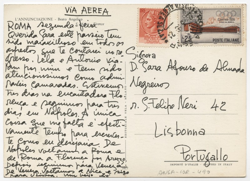 Bilhete postal de José de Almada Negreiros para Sarah Affonso