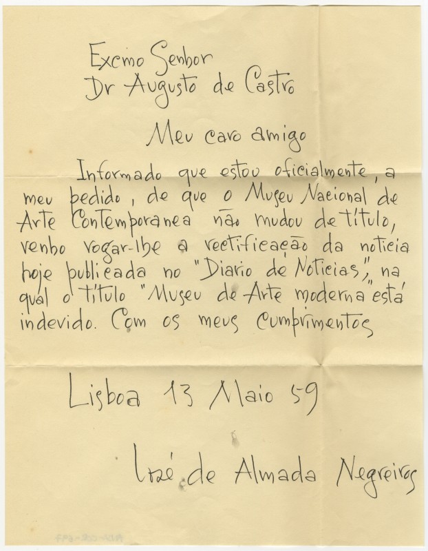 carta de José de Almada Negreiros a Augusto de Castro