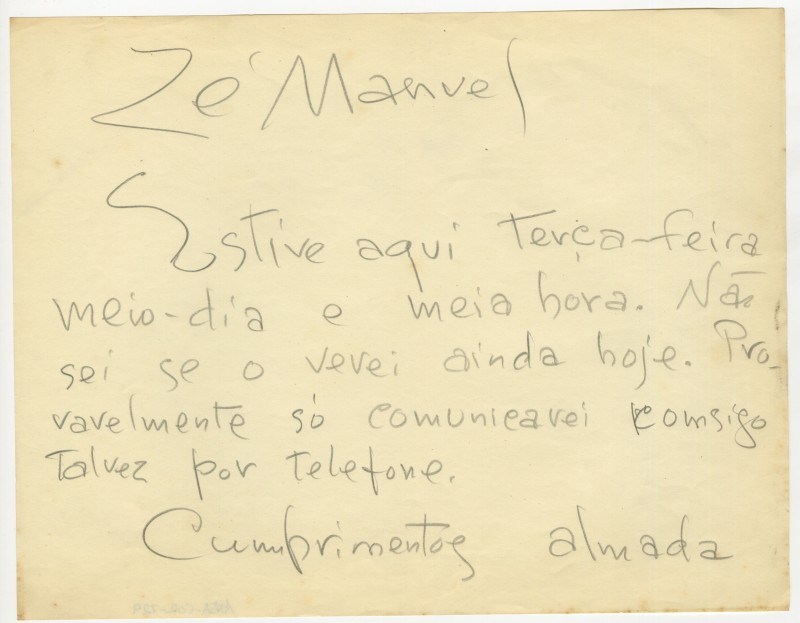 Mensagem de José de Almada Negreiros ao seu colaborador José Manuel