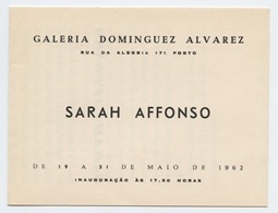 Convite para a exposição 'Sarah Affonso' na Galeria Dominguez Alvarez