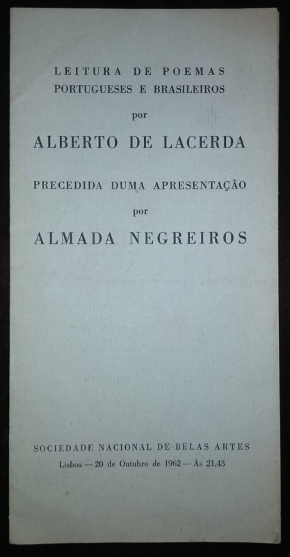 Leitura de poemas portugueses e brasileiros por Alberto de Lacerda / Precedida duma apresentação por Almada Negreiros