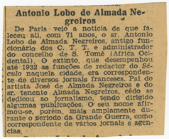 Falecimentos , António Lobo de Almada Negreiros